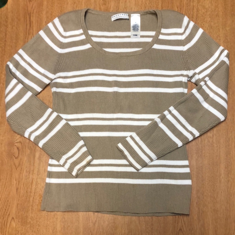 Taupe and white striped sweater